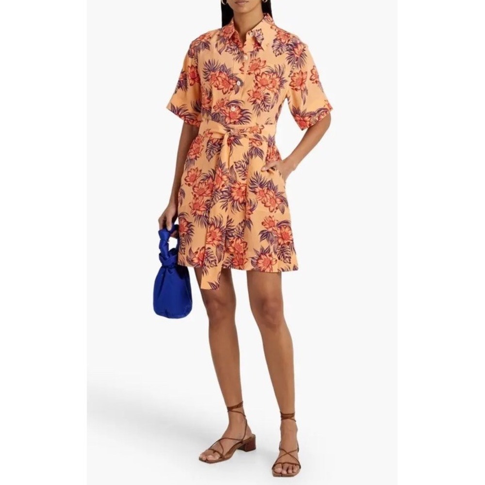 Equipment Adalaide Floralprint Silk Crepe De Chine Mini Shirt Dress Size 4 EUC